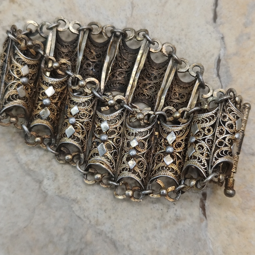 Vintage sterling silver fligrie statement bracelet - Picture 6 of 6